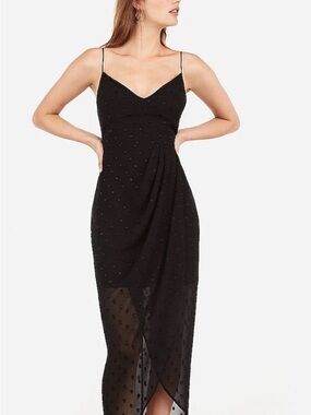 Express Black Maxi Slip Dress with Subtle Dot Texture